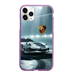 Чехол iPhone 11 Pro матовый Porsche - racing route - motorsport, цвет: 3D-фиолетовый