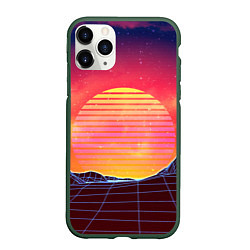 Чехол iPhone 11 Pro матовый Абстрактные 3D неоновые горы на закате, цвет: 3D-темно-зеленый