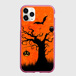 Чехол iPhone 11 Pro матовый Мрачное дерево, цвет: 3D-малиновый