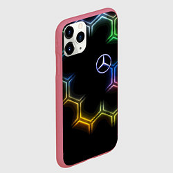 Чехол iPhone 11 Pro матовый Mercedes - neon pattern, цвет: 3D-малиновый — фото 2