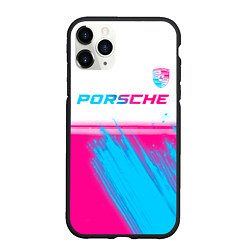 Чехол iPhone 11 Pro матовый Porsche neon gradient style: символ сверху, цвет: 3D-черный