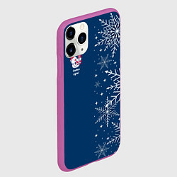 Чехол iPhone 11 Pro матовый Новогодние снеговики, цвет: 3D-фиолетовый — фото 2