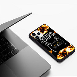 Чехол iPhone 11 Pro матовый Sum41 рок кот и огонь, цвет: 3D-черный — фото 2