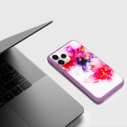 Чехол iPhone 11 Pro матовый Акварельные цветы и золото, цвет: 3D-фиолетовый — фото 2