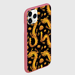 Чехол iPhone 11 Pro матовый Golden dragons, цвет: 3D-малиновый — фото 2