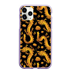 Чехол iPhone 11 Pro матовый Golden dragons, цвет: 3D-светло-сиреневый