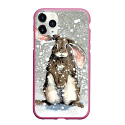 Чехол iPhone 11 Pro матовый Кролик Снежок Милый, цвет: 3D-малиновый