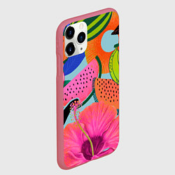 Чехол iPhone 11 Pro матовый Цветочный, фруктовый, тропический паттерн, цвет: 3D-малиновый — фото 2