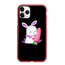 Чехол iPhone 11 Pro матовый Крольчонок с большой морковкой на чёрном фоне