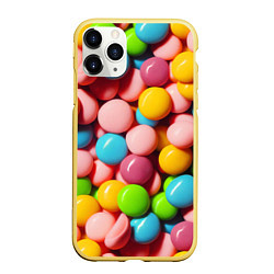 Чехол iPhone 11 Pro матовый Много ярких конфет, цвет: 3D-желтый