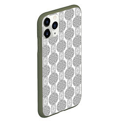 Чехол iPhone 11 Pro матовый Бело -серый дамасский восточный узор, цвет: 3D-темно-зеленый — фото 2
