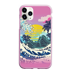Чехол iPhone 11 Pro матовый Штормовые океанские волны и пальмы, цвет: 3D-розовый