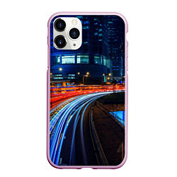 Чехол iPhone 11 Pro матовый Ночной мегаполис night city, цвет: 3D-розовый