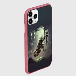 Чехол iPhone 11 Pro матовый Енот на ракете, цвет: 3D-малиновый — фото 2