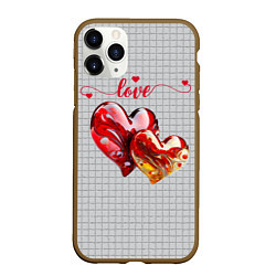 Чехол iPhone 11 Pro матовый Love - сердечки, цвет: 3D-коричневый