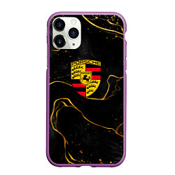 Чехол iPhone 11 Pro матовый Gold Porsche, цвет: 3D-фиолетовый