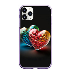 Чехол iPhone 11 Pro матовый Сердечки для влюблённых, цвет: 3D-светло-сиреневый