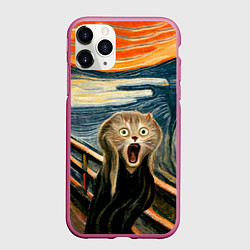 Чехол iPhone 11 Pro матовый Нейросеть - крик кота, цвет: 3D-малиновый