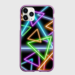 Чехол iPhone 11 Pro матовый Неоновые треугольники - текстура, цвет: 3D-фиолетовый