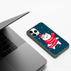 Чехол iPhone 11 Pro матовый Новогодний котик в колпачке, цвет: 3D-темно-зеленый — фото 2