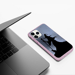 Чехол iPhone 11 Pro матовый Halloween - силуэт ведьмы с котом, цвет: 3D-розовый — фото 2