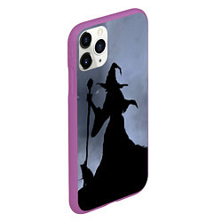 Чехол iPhone 11 Pro матовый Halloween - силуэт ведьмы с котом, цвет: 3D-фиолетовый — фото 2