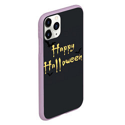 Чехол iPhone 11 Pro матовый Happy Halloween надпись с летучими мышами, цвет: 3D-сиреневый — фото 2