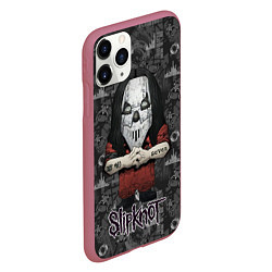 Чехол iPhone 11 Pro матовый Slipknot серый абстрактный фон, цвет: 3D-малиновый — фото 2