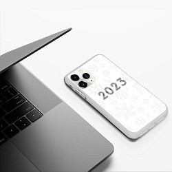 Чехол iPhone 11 Pro матовый Новогодние снежинки 2023, цвет: 3D-белый — фото 2