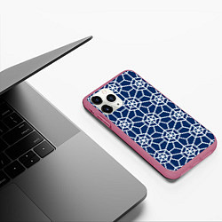 Чехол iPhone 11 Pro матовый Синий узорчатый паттерн, цвет: 3D-малиновый — фото 2
