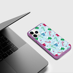 Чехол iPhone 11 Pro матовый Новогодний паттерн, цвет: 3D-фиолетовый — фото 2