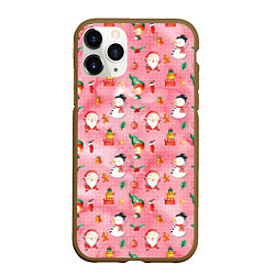 Чехол iPhone 11 Pro матовый Новый год - снеговики, цвет: 3D-коричневый