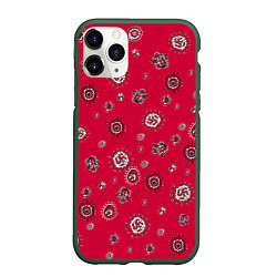 Чехол iPhone 11 Pro матовый Красно черные цветы, цвет: 3D-темно-зеленый