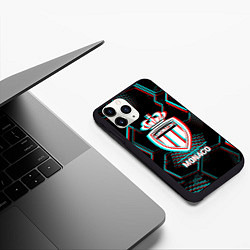 Чехол iPhone 11 Pro матовый Monaco FC в стиле glitch на темном фоне, цвет: 3D-черный — фото 2