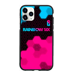 Чехол iPhone 11 Pro матовый Rainbow Six - neon gradient: символ сверху