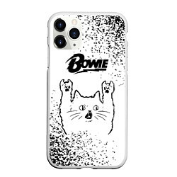 Чехол iPhone 11 Pro матовый David Bowie рок кот на светлом фоне