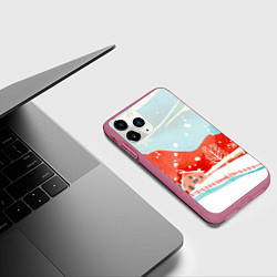 Чехол iPhone 11 Pro матовый Зимние новогодние горы, цвет: 3D-малиновый — фото 2