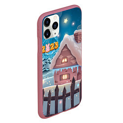 Чехол iPhone 11 Pro матовый Новогодний домик 2023, цвет: 3D-малиновый — фото 2