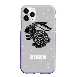 Чехол iPhone 11 Pro матовый Символ 2023 года черный водяной кролик, цвет: 3D-светло-сиреневый
