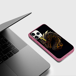 Чехол iPhone 11 Pro матовый Китайский дракон - ирезуми, цвет: 3D-малиновый — фото 2