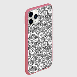 Чехол iPhone 11 Pro матовый Часовой механизм скетч, цвет: 3D-малиновый — фото 2