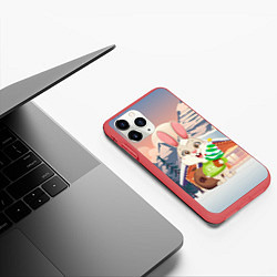 Чехол iPhone 11 Pro матовый Зайчик с елочкой в руках, цвет: 3D-красный — фото 2
