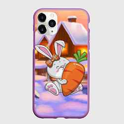 Чехол iPhone 11 Pro матовый Зайчик с большой морковью, цвет: 3D-фиолетовый