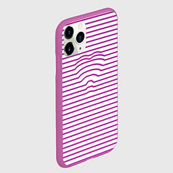 Чехол iPhone 11 Pro матовый Полосатый паттерн бело-розового цвета, цвет: 3D-фиолетовый — фото 2