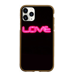 Чехол iPhone 11 Pro матовый Love - неоновая надпись, цвет: 3D-коричневый