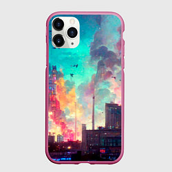 Чехол iPhone 11 Pro матовый Разъяренный город, цвет: 3D-малиновый