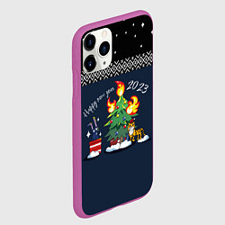 Чехол iPhone 11 Pro матовый Тигр передаёт кролику год, цвет: 3D-фиолетовый — фото 2