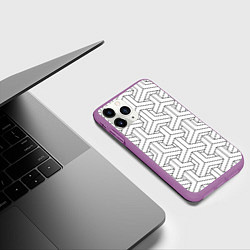 Чехол iPhone 11 Pro матовый Мозаичный чёрно-белый паттерн, цвет: 3D-фиолетовый — фото 2