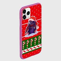Чехол iPhone 11 Pro матовый Красный новогодний свитер - кролик, цвет: 3D-фиолетовый — фото 2