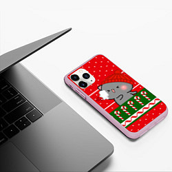 Чехол iPhone 11 Pro матовый Серый котик - игра в снежки, цвет: 3D-розовый — фото 2